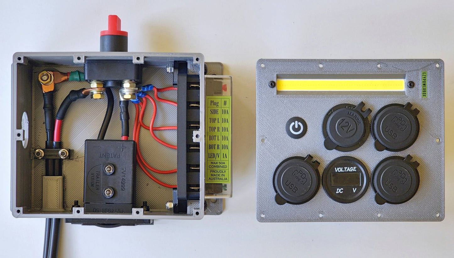 Car Camper Van Canopy Boat Caravan 12V 24V Power Box USB phone laptop charger cigarette socket LED Anderson custom