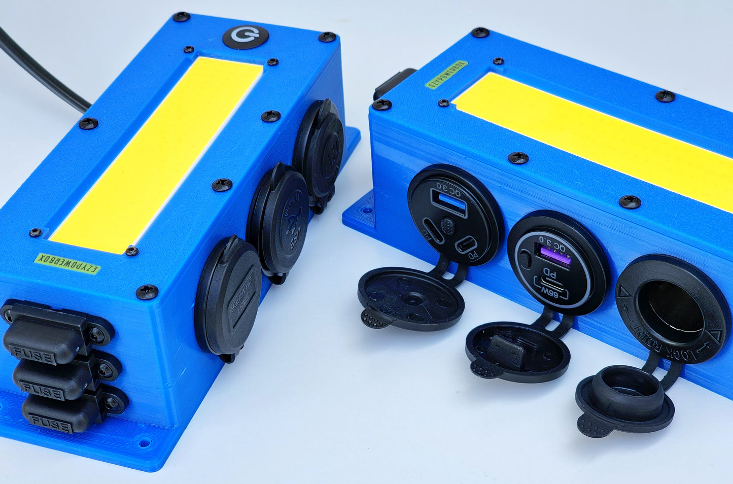 Car Camper Canopy Caravan Boat 12V 24V Power Box USB phone laptop charger cig socket LED custom offgrid