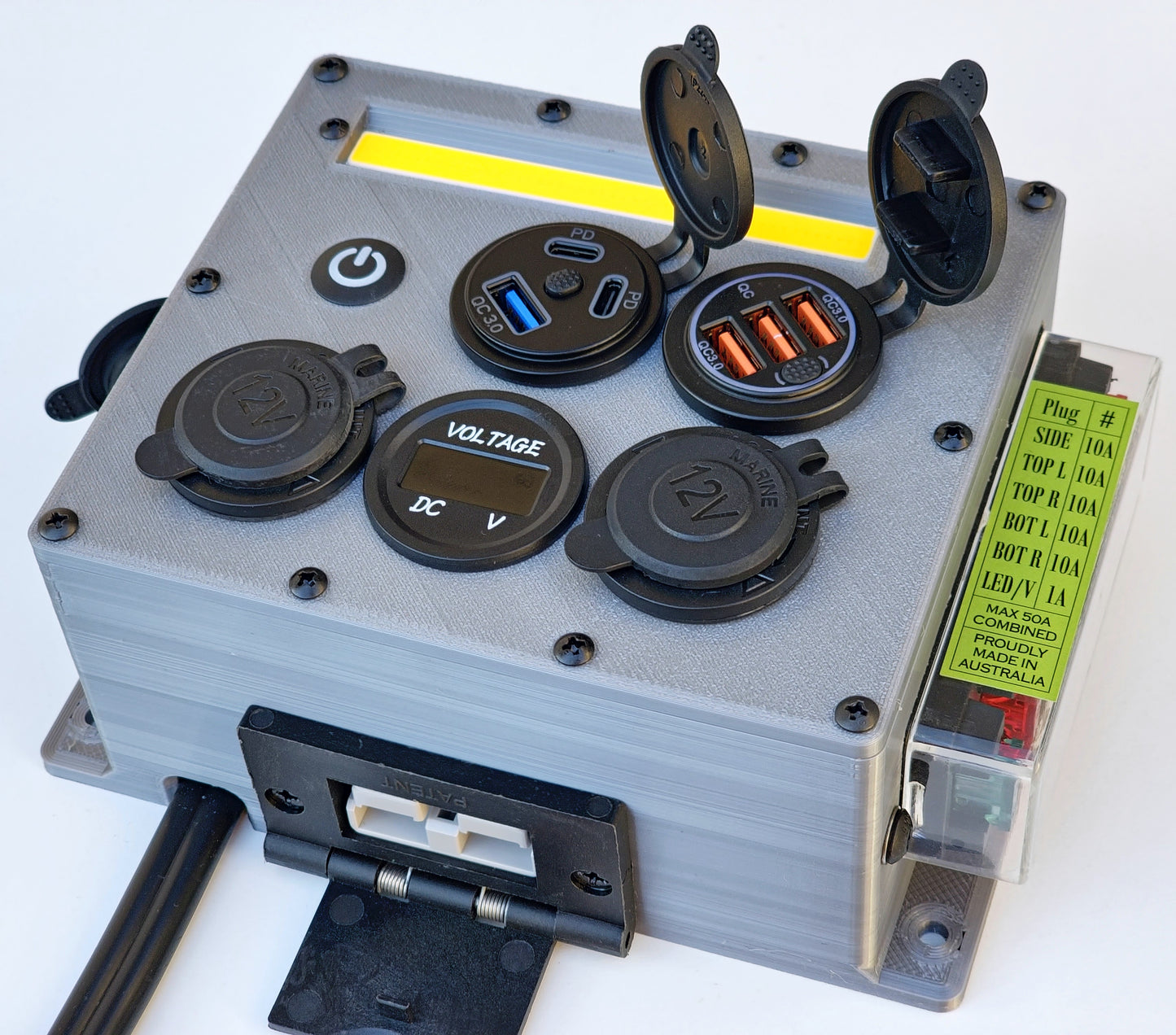 Car Camper Canopy Boat Caravan 12V Power Box USB phone laptop charger cigarette socket LED Anderson custom