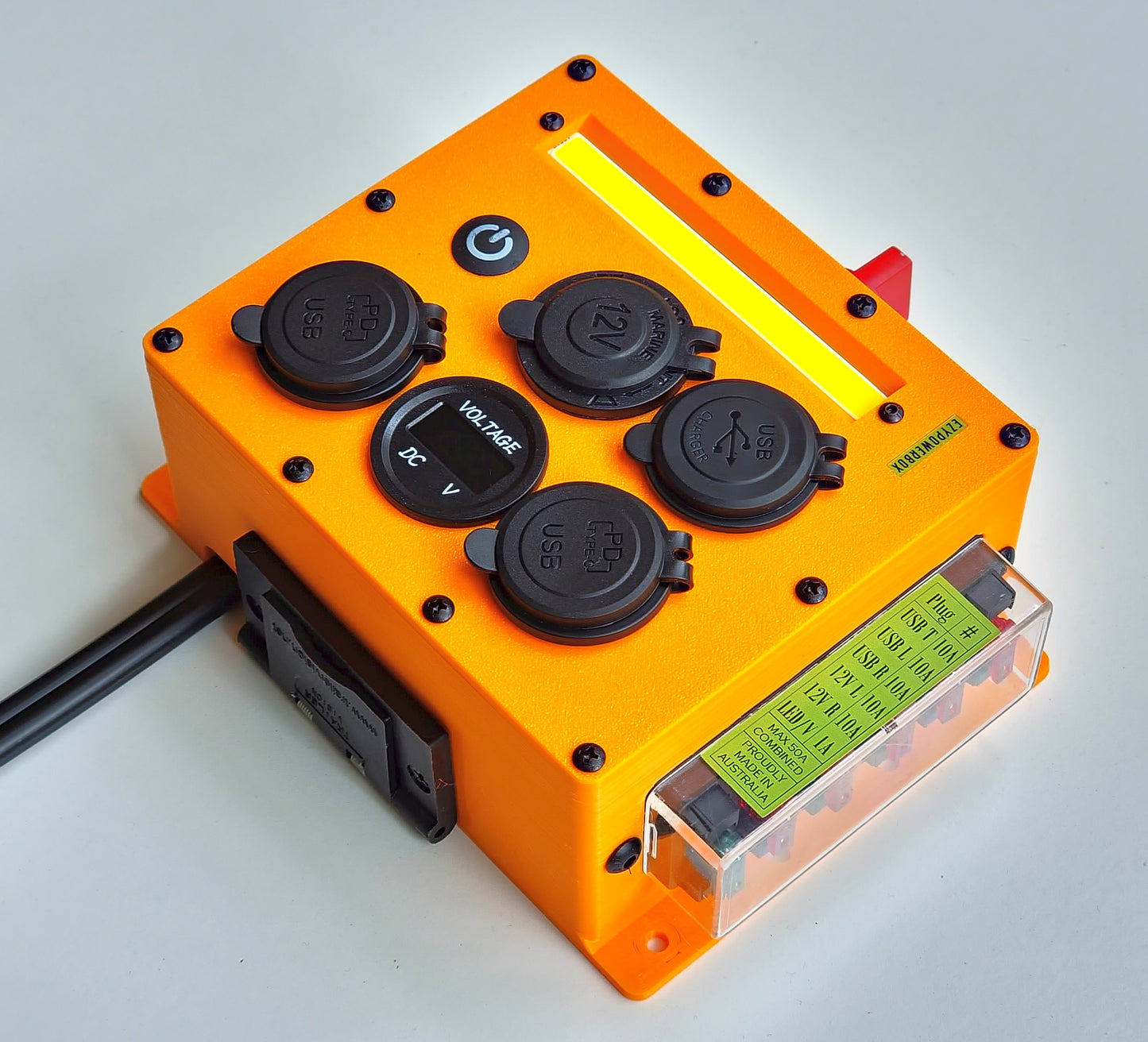Car Camper Canopy Boat Caravan 12V Power Box USB phone laptop charger cigarette socket LED Anderson custom