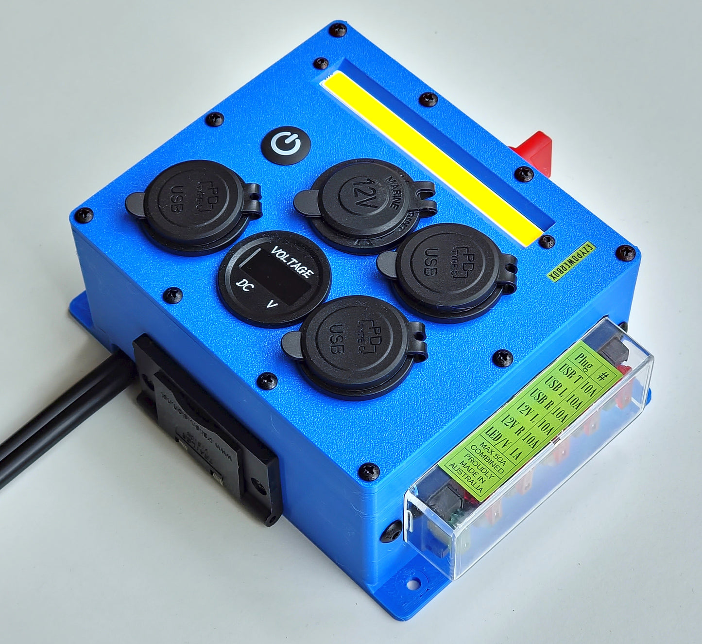 Car Camper Canopy Boat Caravan 12V Power Box USB phone laptop charger cigarette socket LED Anderson custom