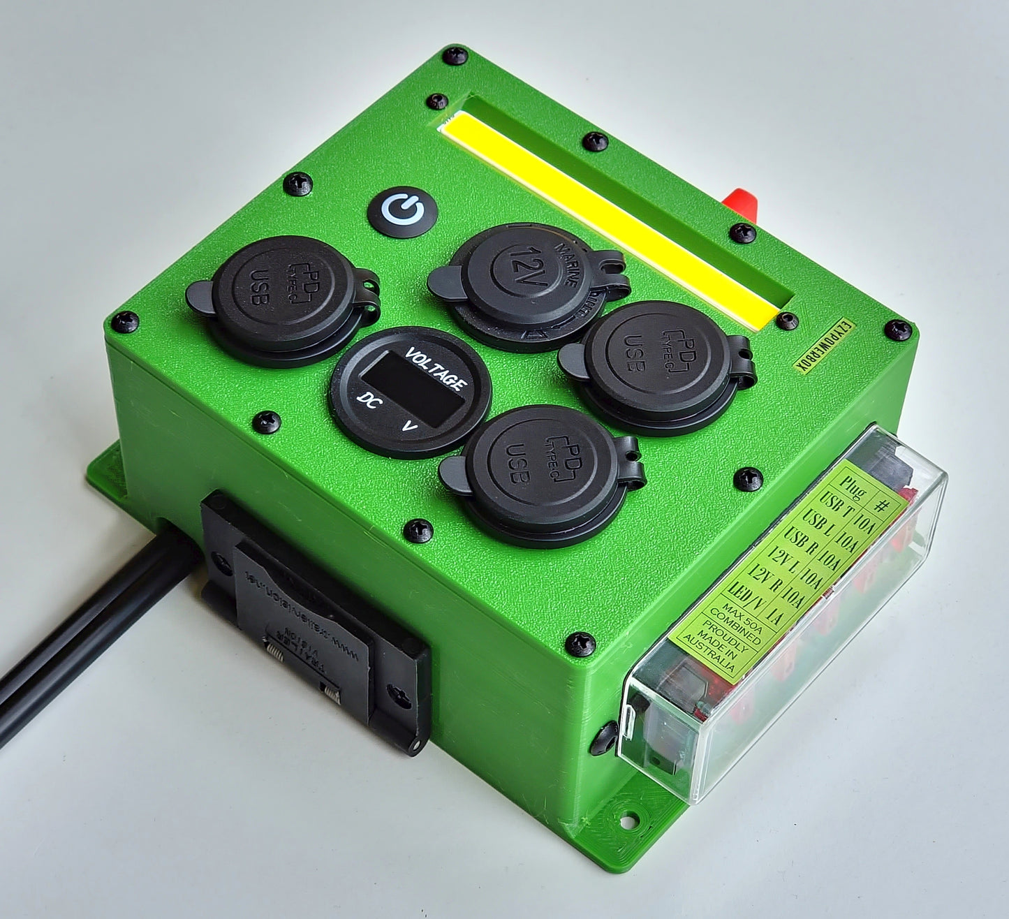 Car Camper Canopy Boat Caravan 12V Power Box USB phone laptop charger cigarette socket LED Anderson custom