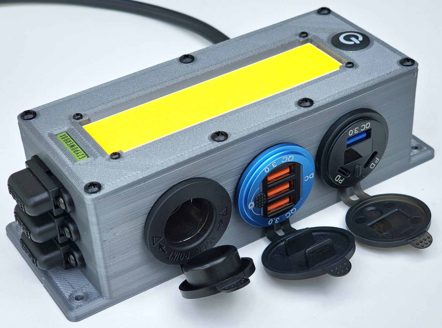 Car Camper Canopy Caravan Boat 12V 24V Power Box USB phone laptop charger cig socket LED custom offgrid