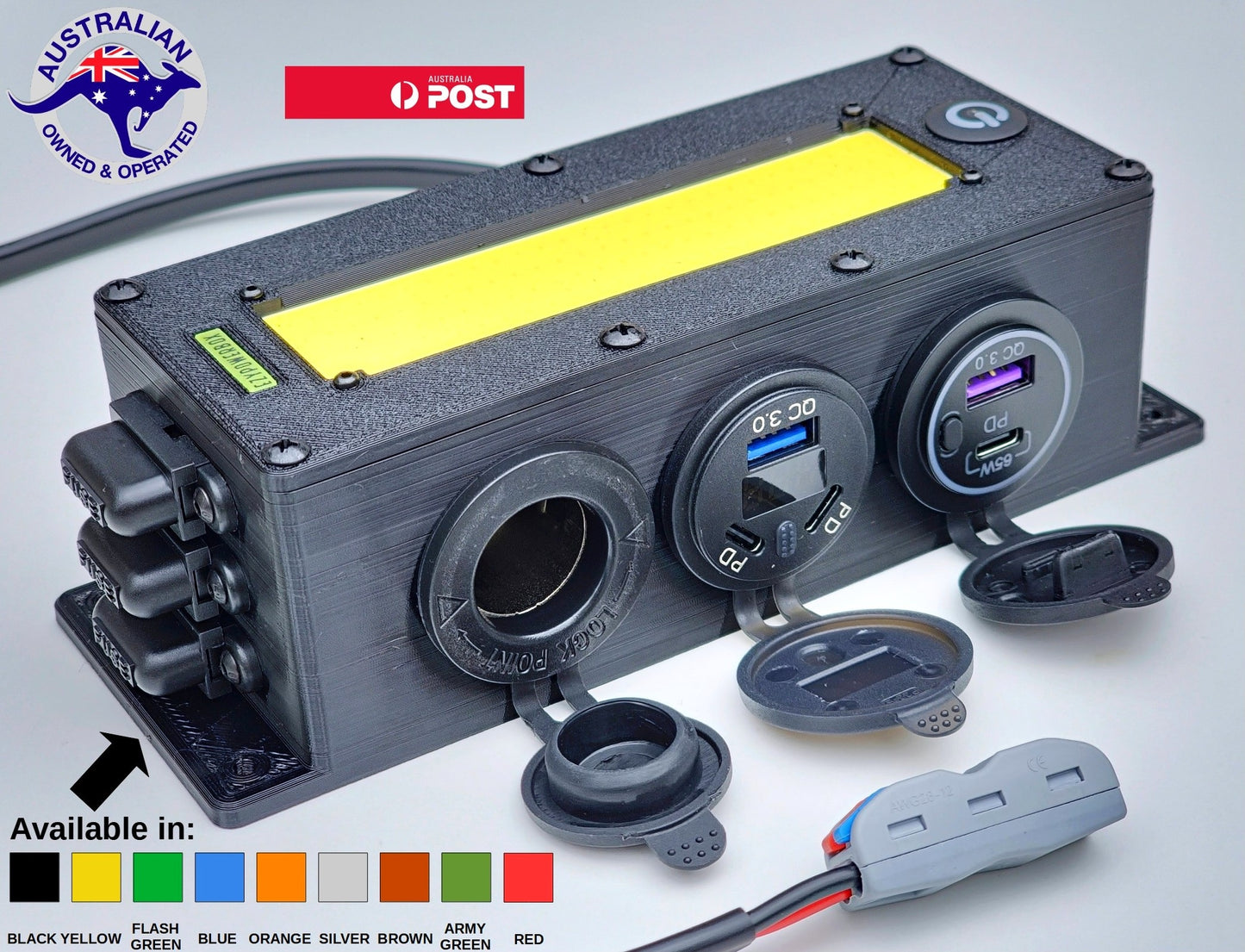 Car Camper Canopy Caravan Boat 12V 24V Power Box USB phone laptop charger cig socket LED custom offgrid