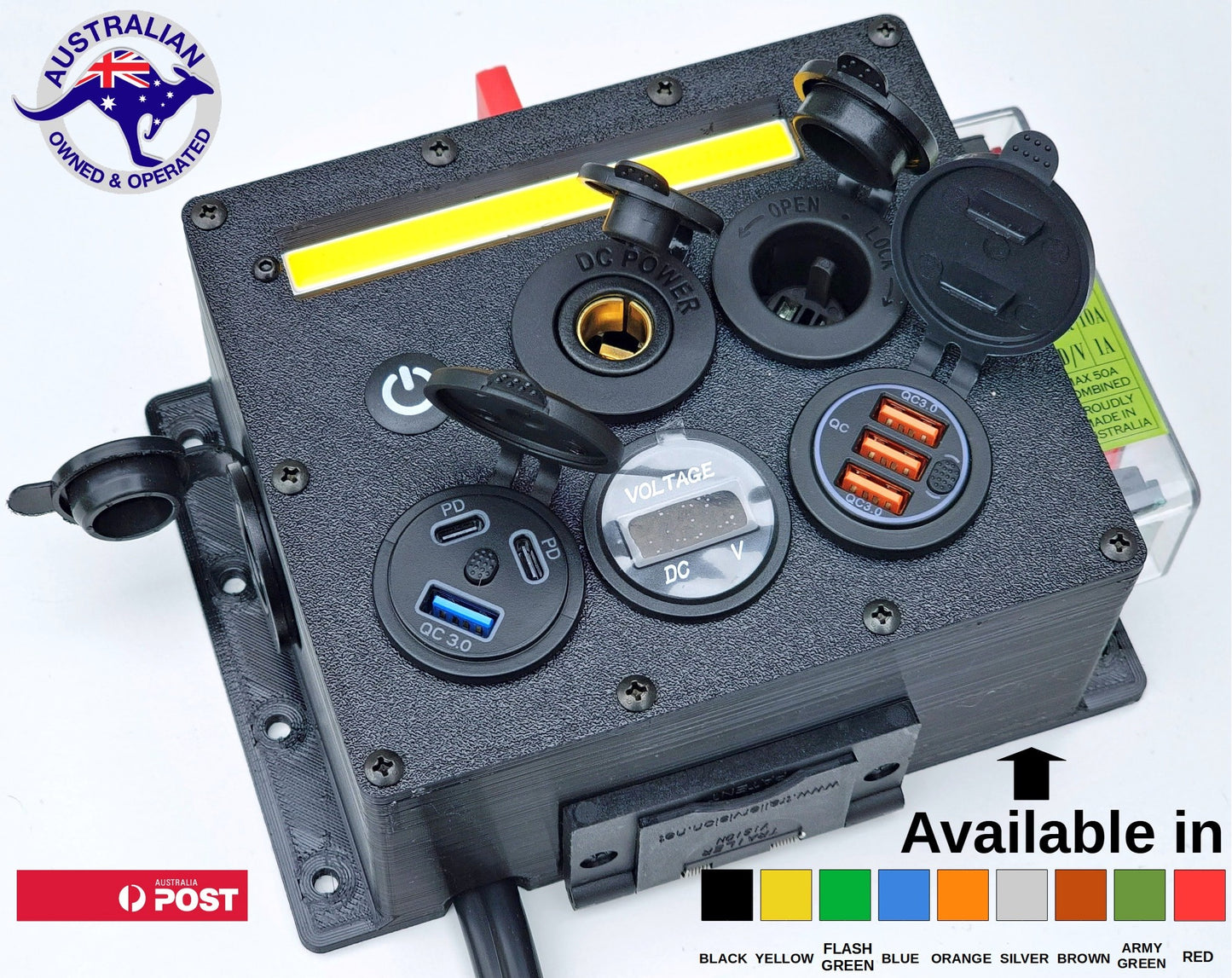 Car Camper Canopy Boat Caravan 12V Power Box USB phone laptop charger cigarette socket LED Anderson custom